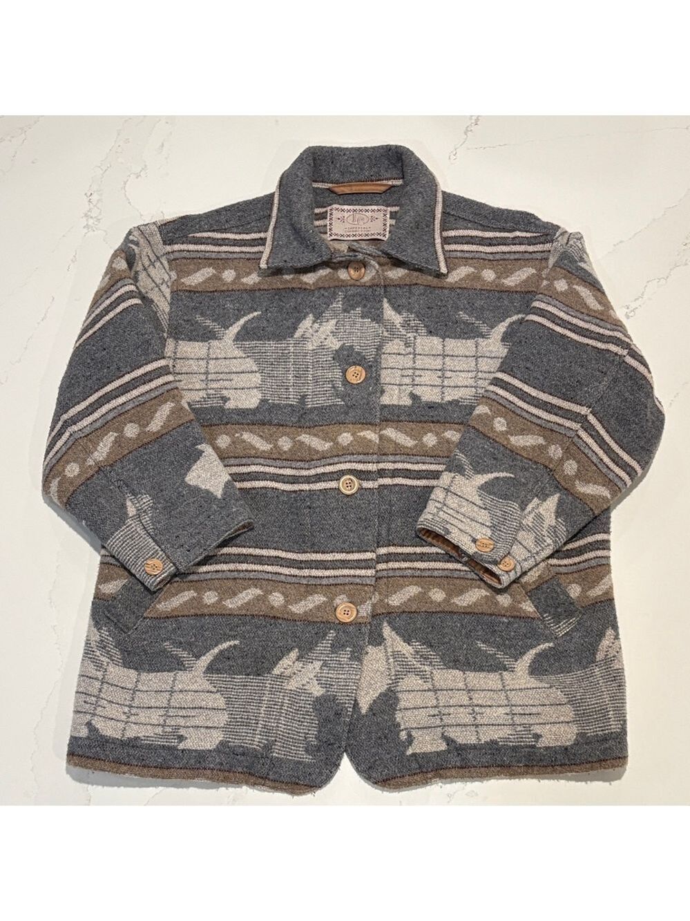 Imperial Collection Southwestern Gray Tan Patterned Dog Wool Blend Coat size M